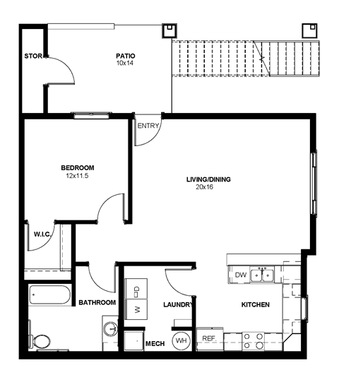A1 Floor Plan at North Peak Apartments